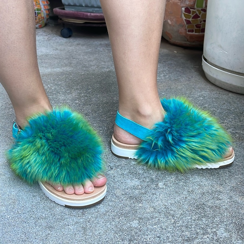 UGG shoes with bright green fur